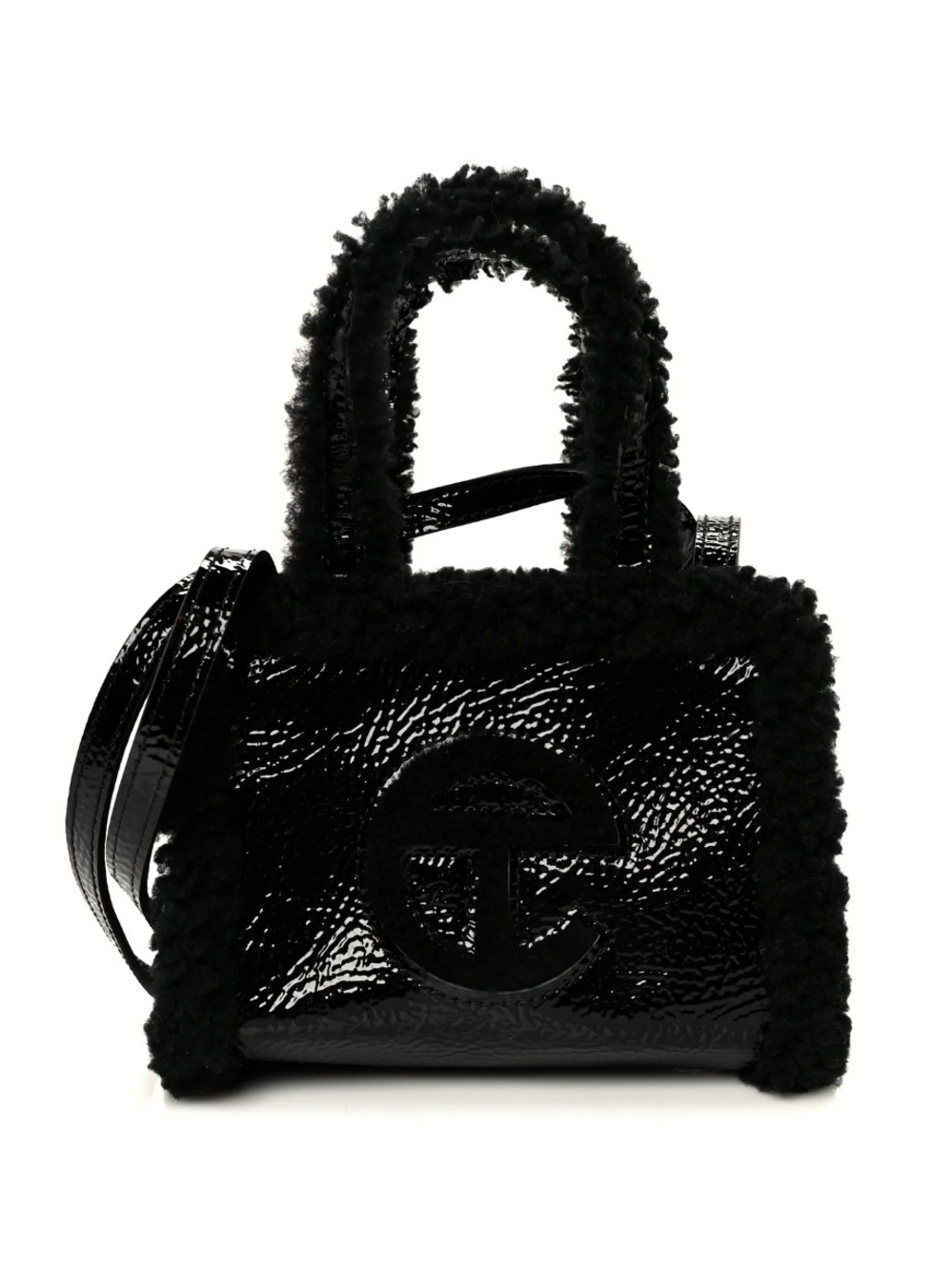 Telfar X UGG Black Patent Faux-Shearling Mini Tote
